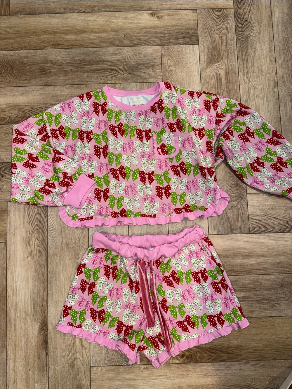 Simply Southern Pink Bow Print Two-Piece Pajama Set